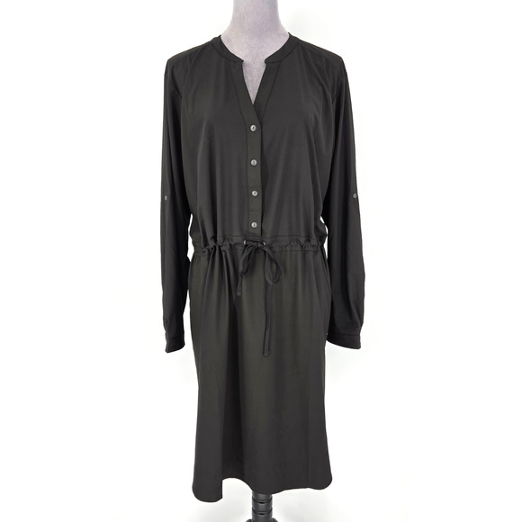 Orvis Dress Womens 2XL Black Henley Tie Waist Stretch Pockets Pack and Go New - Picture 1 of 16